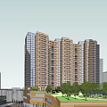 Urban Architectural Complex 3D Model With High-rise Buildings Green Belt And Roads