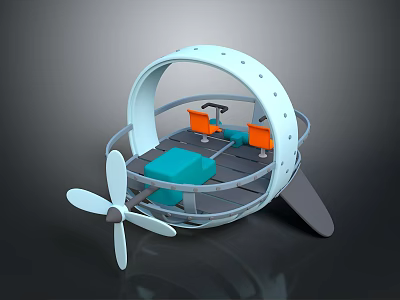 3D Model of Futuristic Vehicle with Circular White Frame Orange Seats Blue Cushion and Propeller 3d model