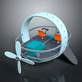 3D Model of Futuristic Vehicle with Circular White Frame Orange Seats Blue Cushion and Propeller