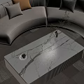 Modern White Curved Sofa and Marble Coffee Table Set with Coffee Cup and Plant Decoration