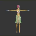 Game Or Movie Character With Pink Hair White Crop Top Red Flower And White Skirt
