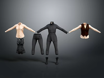 Modern Clothing Collection With Light Shirt Dark Pants Jumpsuit And Brown Vest 3d model