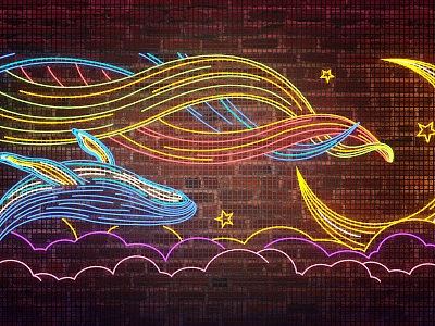 Lighting painting neon dolphin decorative lights 3d model