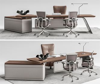 Modern office desk and chairman office desk and chair combination 3d model