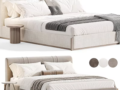 Modern Linen Bed With White Pillows Gray Cushions Striped Blanket And Neutral Color Options 3d model