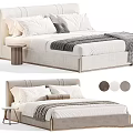 Modern Linen Bed With White Pillows Gray Cushions Striped Blanket And Neutral Color Options