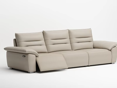 Beige Leather Three Seater Sofa With Modern Reclining Design And Comfortable Backrest 3d model
