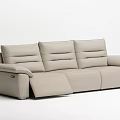 Beige Leather Three Seater Sofa With Modern Reclining Design And Comfortable Backrest