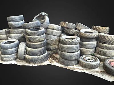 Stacked Abandoned Old Tires With Various Sizes And Worn Surfaces On Ground 3d model