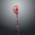 Ornate Red Staff With Purple Striped Handle And Gold Ring Top Design