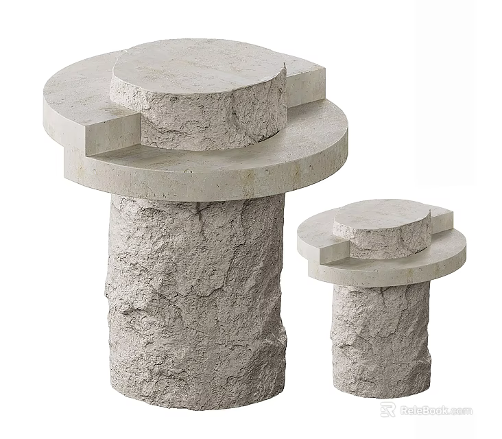 Natural Stone Coffee Table With Rough Texture Round Stacked Design And Two Sizes 3d model 
