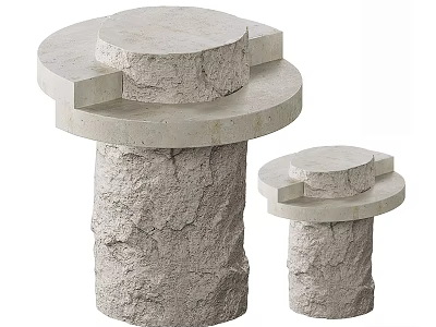 Natural Stone Coffee Table With Rough Texture Round Stacked Design And Two Sizes 3d model