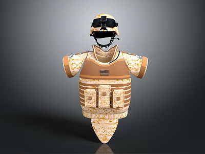 Desert Camouflage Tactical Vest With Protective Armor And Helmet Gear 3d model