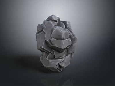 3D Rendered Gray Stone and Wood Object with Irregular Angular Surface and Reflective Base 3d model