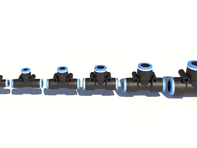Black Pipe Fittings With Blue Connectors In Various Types For Plumbing Systems 3d model