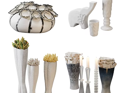 Modern Decorative Ornament Set With Vases Elephant Figurine And Candle Holders For Home Decoration 3d model