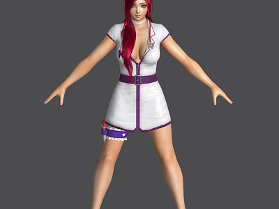 Game Movie Character With Red Hair In White Dress Purple Belt And Short Skirt Design 3d model