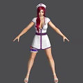 Game Movie Character With Red Hair In White Dress Purple Belt And Short Skirt Design