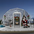 Festive Christmas Scene With Glass Dome Snowman Gift Boxes And Santa Claus Figure