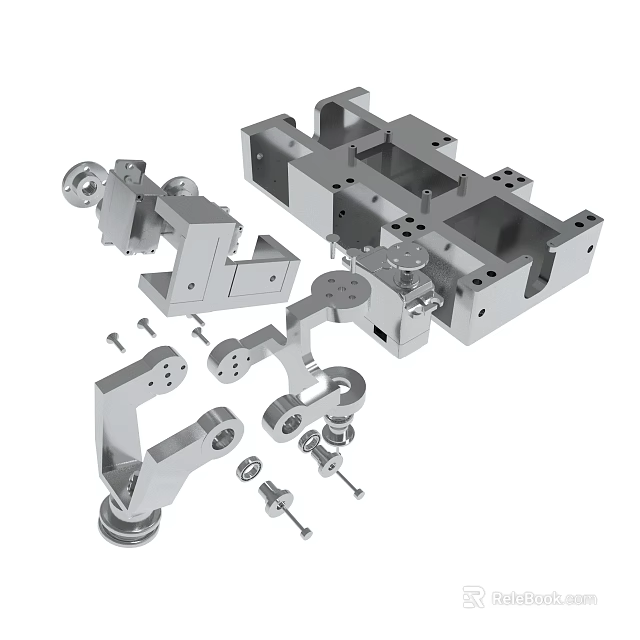 Precision Machined Metal Mechanical Parts With Brackets Bolts And Nuts 3d model 