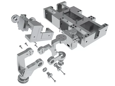 Precision Machined Metal Mechanical Parts With Brackets Bolts And Nuts 3d model