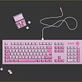Cute Pink White Mechanical Keyboard With Mouse Keycaps And Cable For Computer 3d model