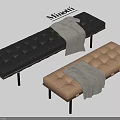 Modern Black and Beige Tufted Sofa Bench With Gray Blanket and Slim Legs