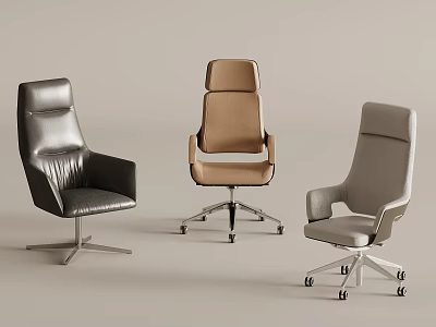 Modern Leather Leisure Chairs With Metal Base And Swivel Wheels In Black Brown Grey 3d model