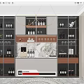 Elegant Modern Wine Cabinet With Glass Shelves Wine Bottles Wine Glasses And Marble Countertop