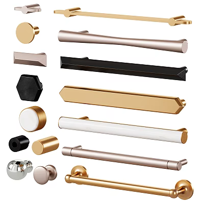 Modern Cabinet Handles With Various Shapes And Gold Black White Colors 3d model