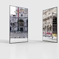 Modern Glass Room Divider With Square Grid Panels And Building Reflections
