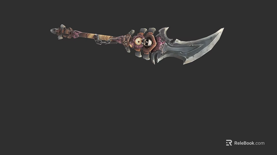 Ornate Battle Axe with Skull Design Sharp Blade and Decorative Handle 3d model 