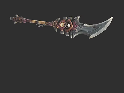 Ornate Battle Axe with Skull Design Sharp Blade and Decorative Handle 3d model