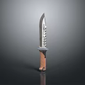 Tactical Combat Knife With Serrated Silver Blade And Brown Wooden Handle