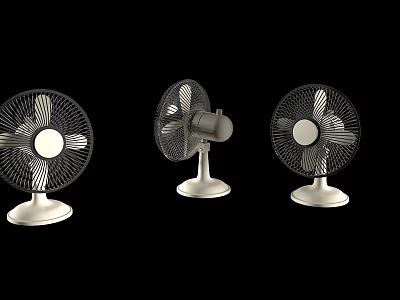 Three Tabletop Air Conditioner Fans with Black Blades and White Base on Black Background 3d model