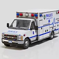 Police Ambulance Vehicle With Blue Stripes Roof Emergency Lights And Medical Symbols