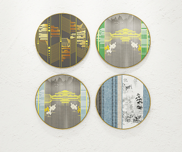 New Chinese Round Frame Painting Decorative Painting 3d model