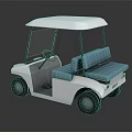 White Golf Cart With Blue Seats White Roof And Sleek Modern Design