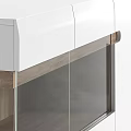 Modern White Sideboard Cabinet With Open Wooden Shelf And Glossy Finish