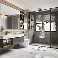Modern Bathroom Interior Design With Vanity Mirror Glass Shower Toilet Lighting And Towel