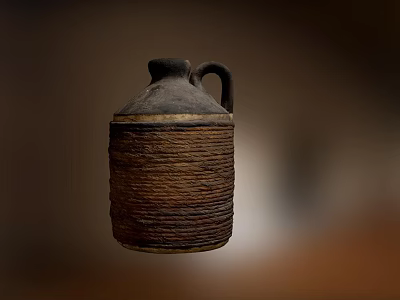 Clay Pot Style Electric Kettle With Rope Wrapped Surface And Handle 3d model