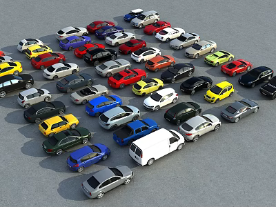 Numerous Colorful Cars Of Various Models Arranged In Orderly Parking Lot 3d model