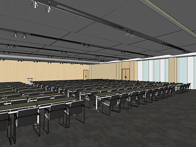 School Modern Lecture Hall With Rows Of Desks And Ceiling Lights 3d model