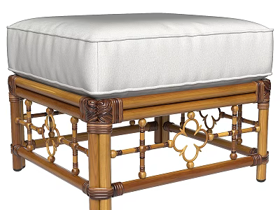 Stylish Ottoman Featuring White Padded Cushion And Decorative Wooden Frame Design 3d model