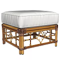 Stylish Ottoman Featuring White Padded Cushion And Decorative Wooden Frame Design