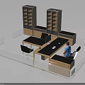 Modern Office Interior Scene With Wooden Shelves Black Tables Chairs And Transparent Partitions