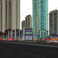Vibrant Commercial Street Urban Scene With High rise Buildings Pedestrians Shops And Vehicles