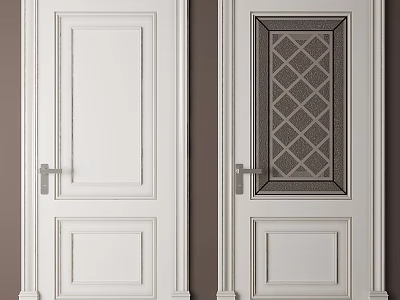 White Hinged Doors Featuring Panel Design And Diamond Pattern Glass Insert 3d model