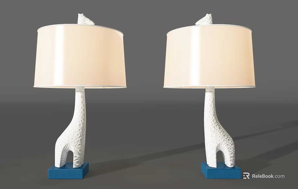White Giraffe Shaped Table Lamps With Blue Base And Cylindrical Lampshade 3d model