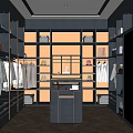Elegant Walk in Closet Interior Design With Hanging Clothes Shelves Bags And Central Island